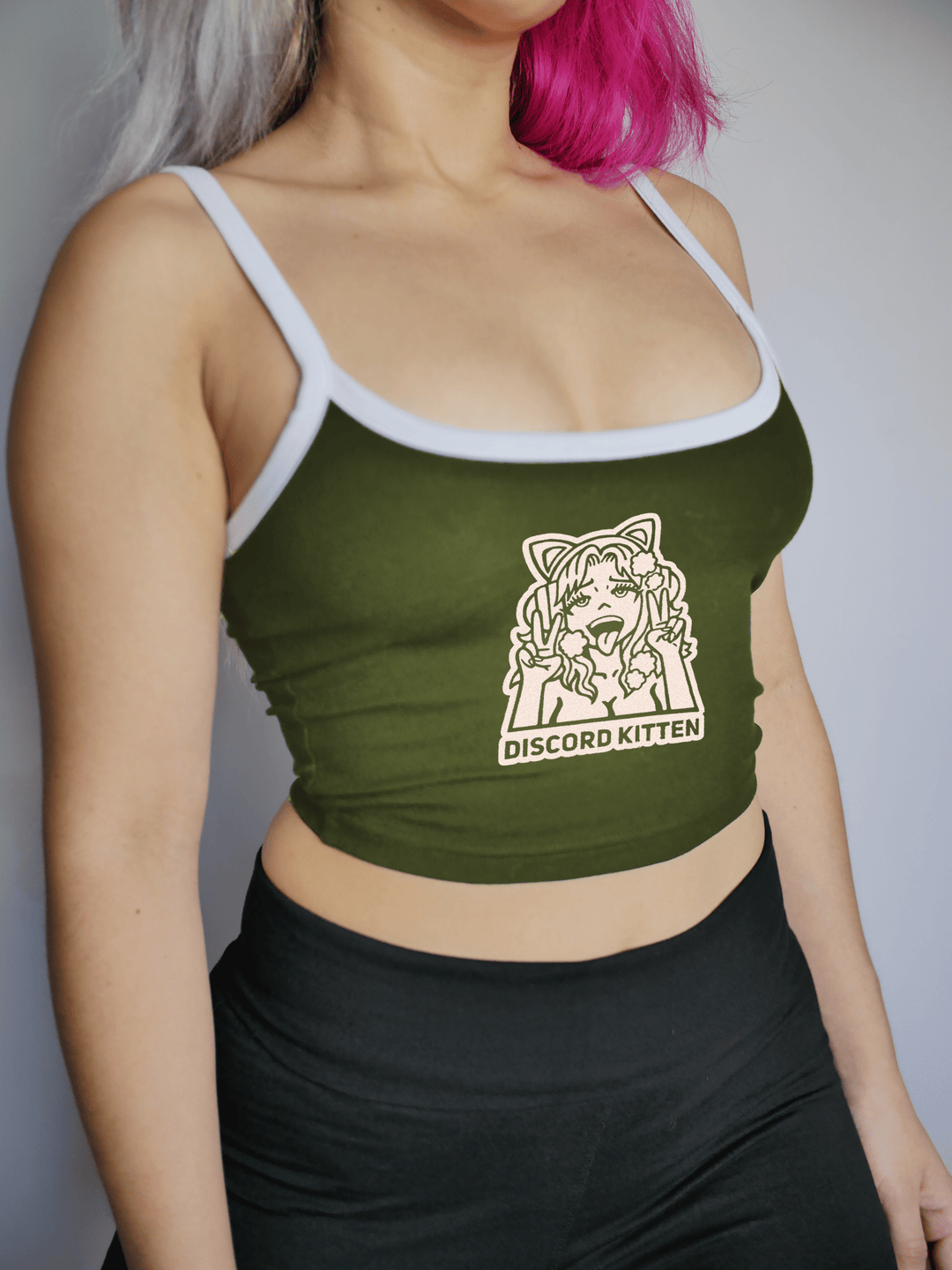 PixelThat Punderwear Tops Olive / Small Discord Kitten Crop Top