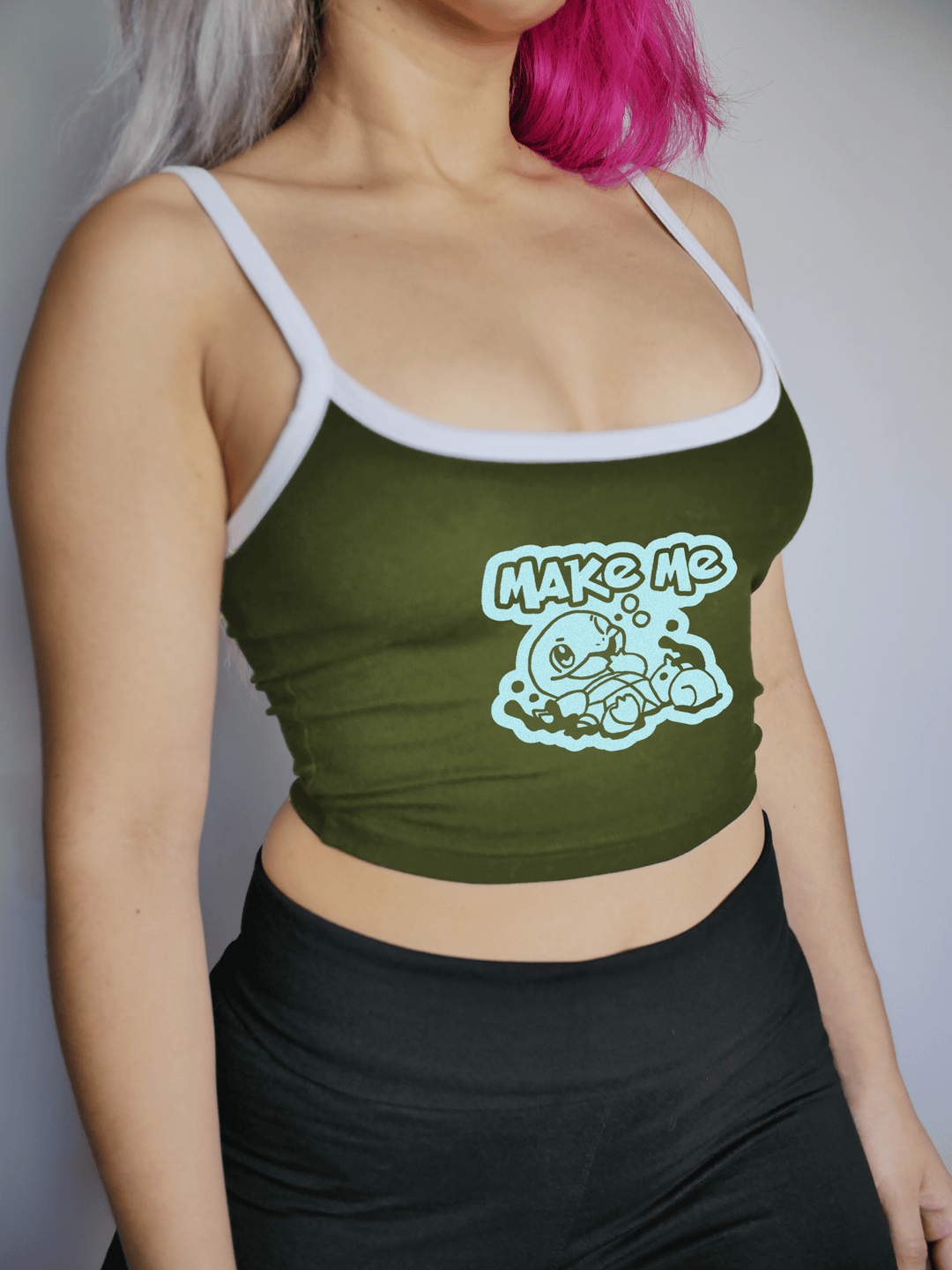PixelThat Punderwear Tops Olive / S Make Me Squirt-le Crop Top