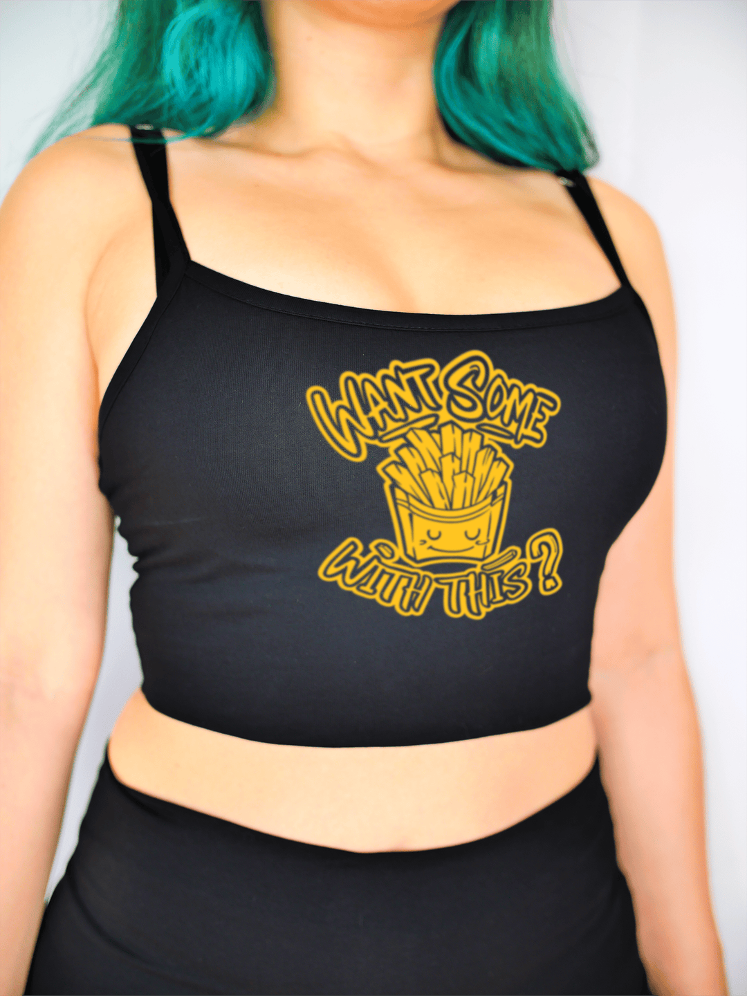 PixelThat Crop Top S / Black Want Some Fries With This? Crop Top