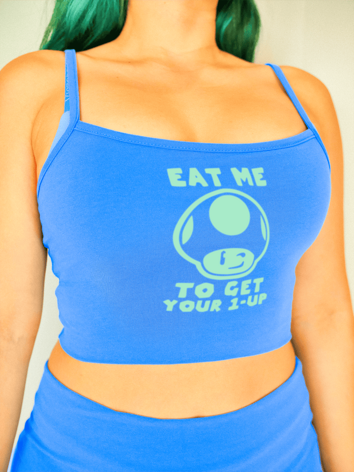 PixelThat Crop Top S / Blueberry Green Mushroom Crop Top