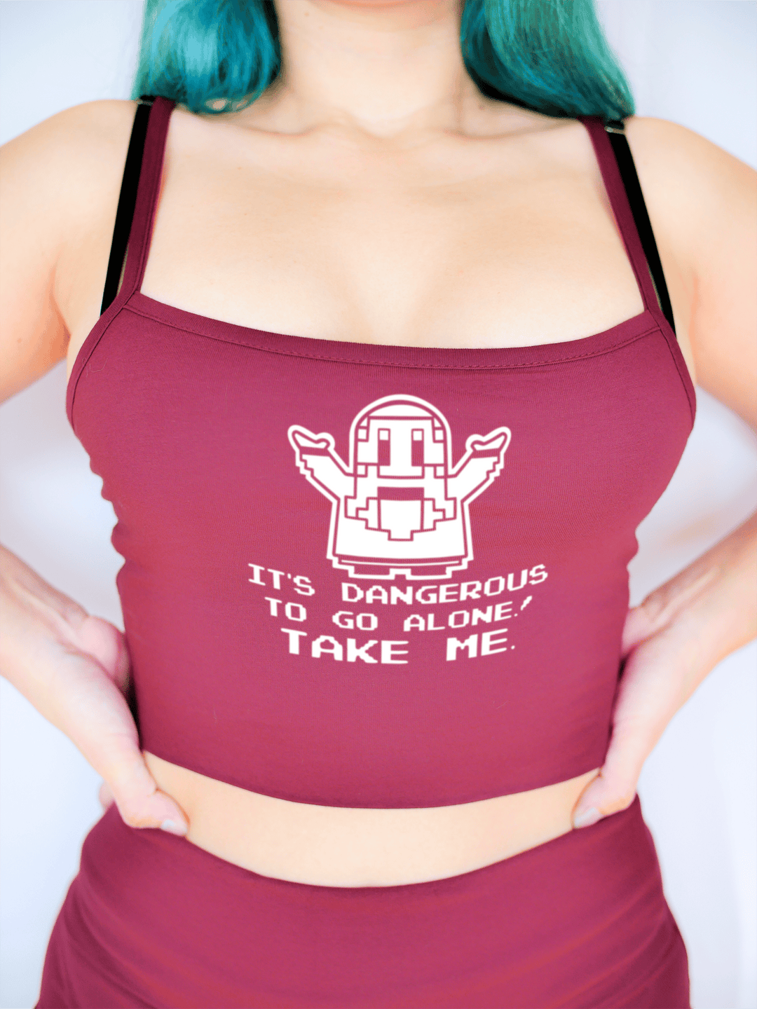 PixelThat Crop Top S / Burgundy Dangerous To Go Alone, Take Me Crop Top
