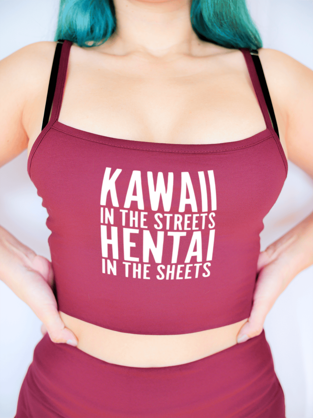 PixelThat Crop Top S / Burgundy Kawaii In The Streets Crop Top