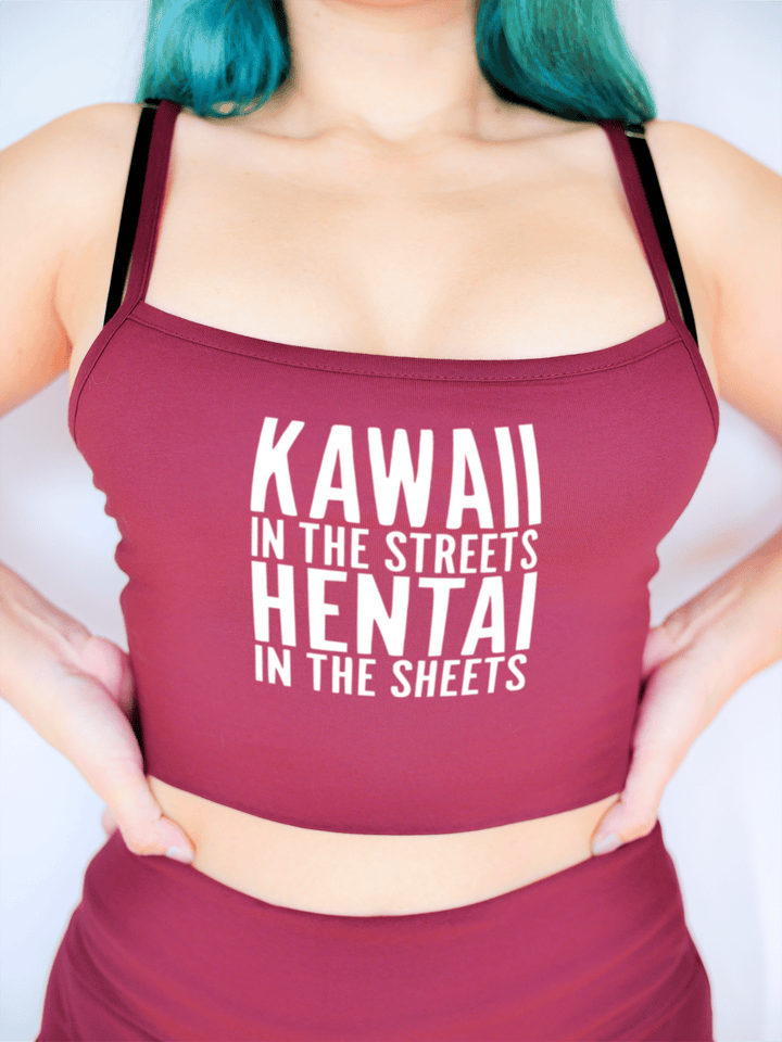 PixelThat Crop Top S / Burgundy Kawaii In The Streets Crop Top