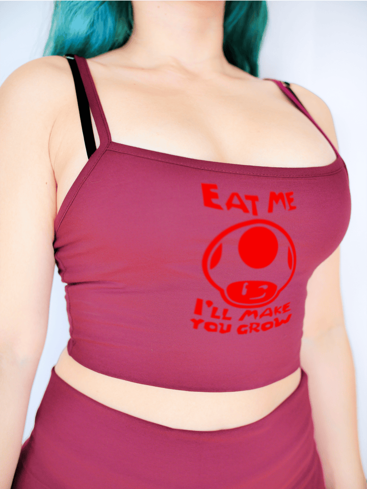 PixelThat Crop Top S / Burgundy Red Mushroom Crop Top