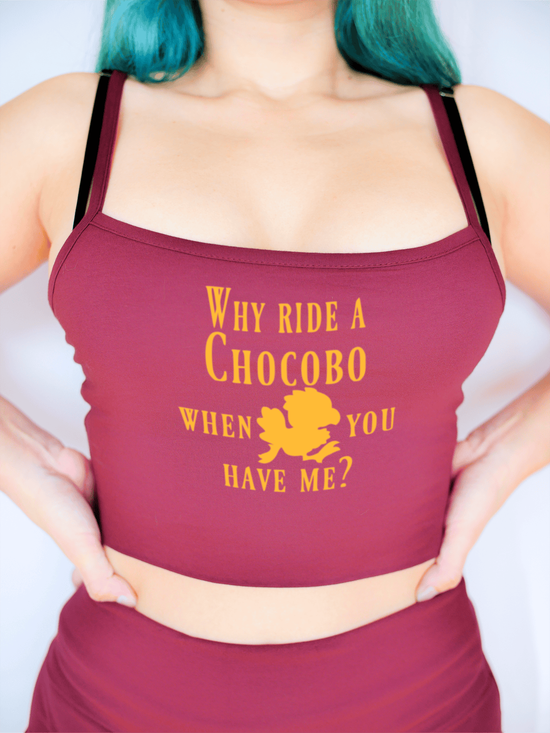 PixelThat Crop Top S / Burgundy Why Ride A Chocobo Crop Top