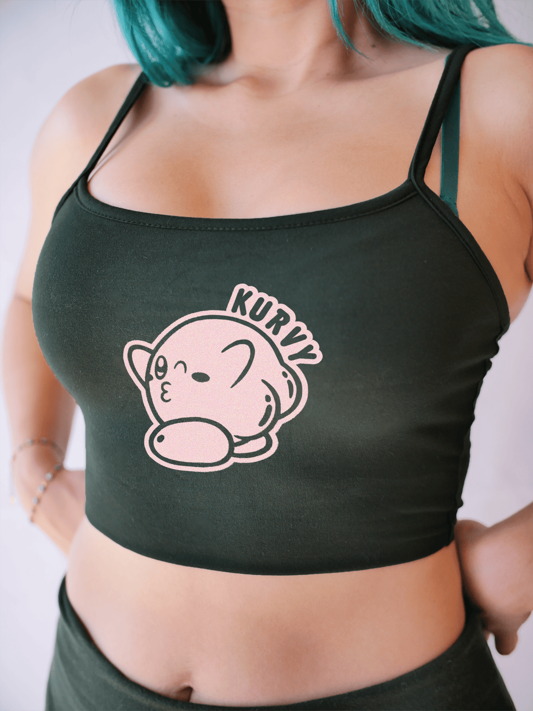 PixelThat Crop Top S / Dark Green Kurvy Crop Top
