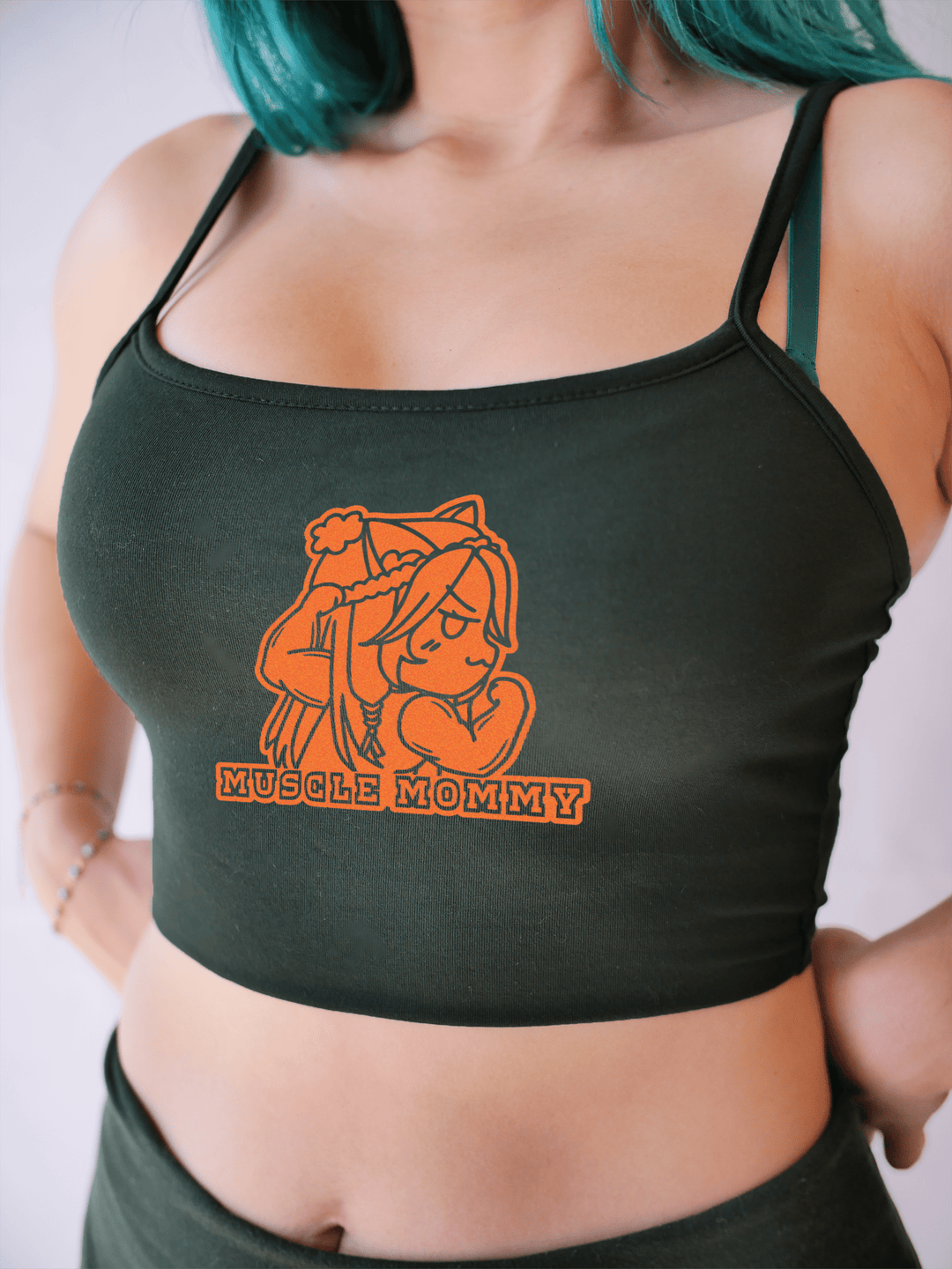 PixelThat Crop Top S / Dark Green Muscle Mommy Crop Top