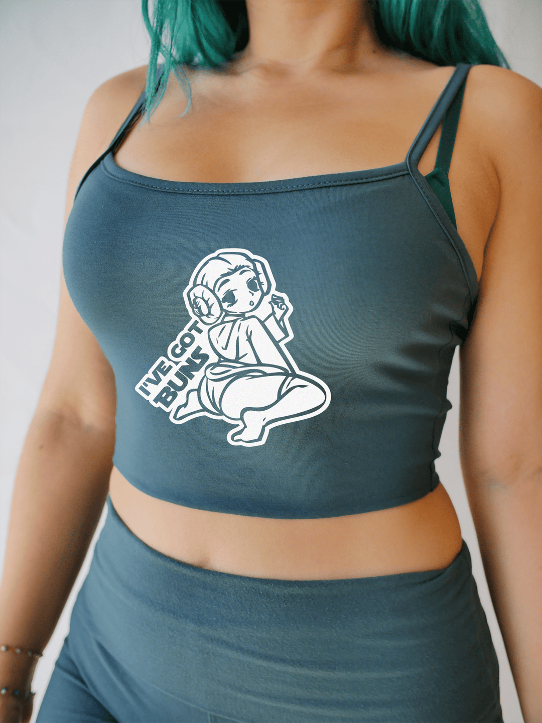 PixelThat Crop Top S / Dusk Teal I've Got Buns Crop Top