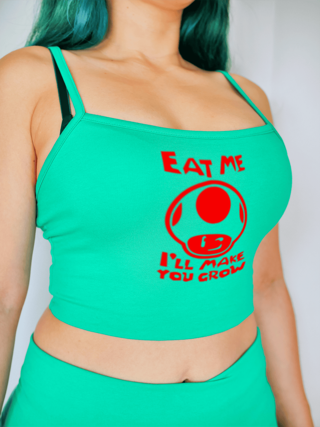 PixelThat Crop Top S / Emerald Red Mushroom Crop Top
