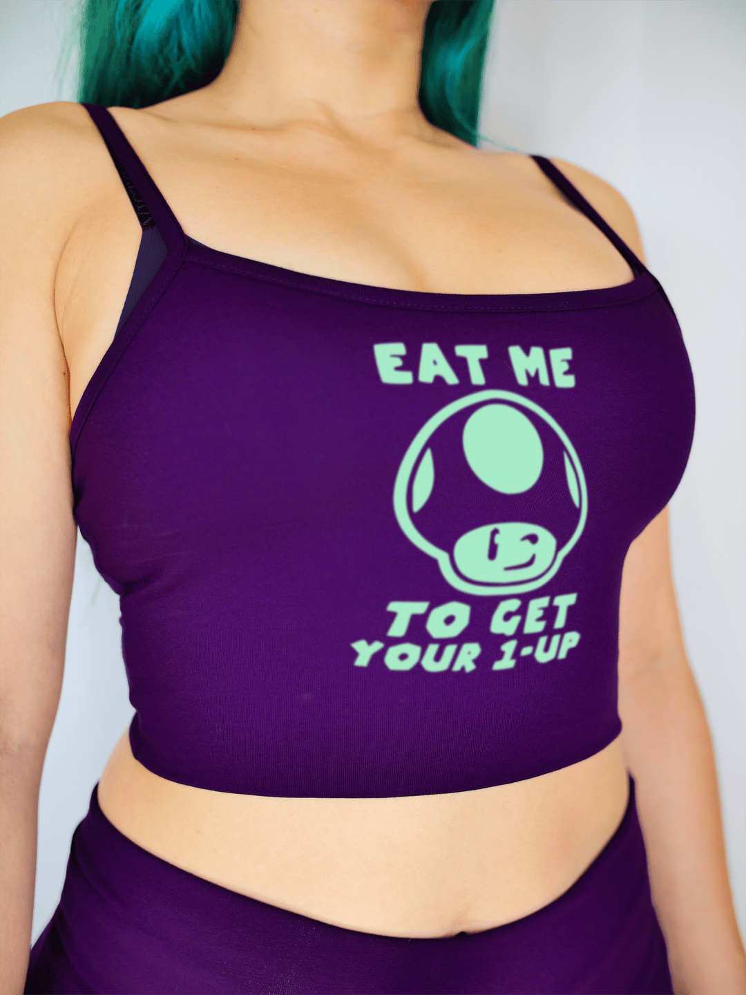 PixelThat Crop Top S / Ultra Violet Green Mushroom Crop Top