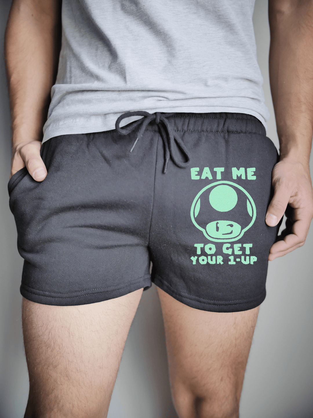 PixelThat Punderwear Shorts Black / S / Front Green Mushroom Men's Gym Shorts