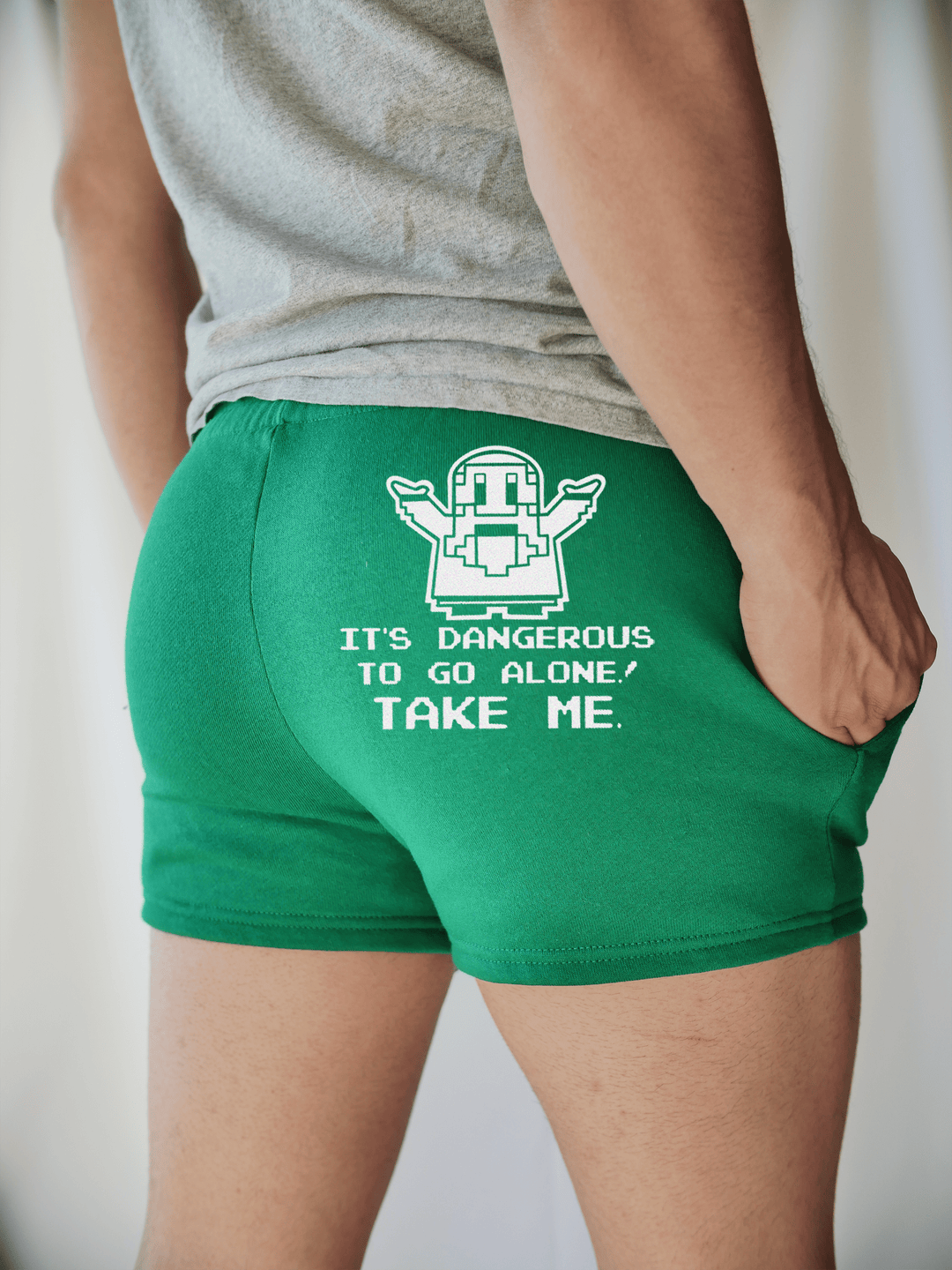 PixelThat Punderwear Shorts Kelly Green / S / Back It's Dangerous, Take Me Men's Gym Shorts