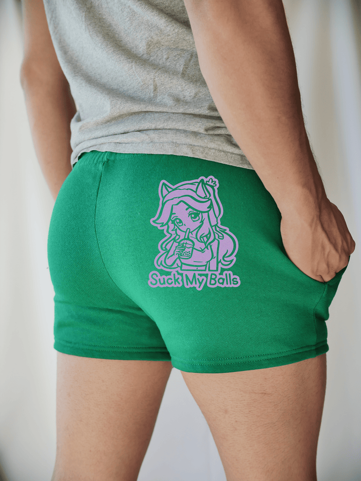 PixelThat Punderwear Shorts Kelly Green / S / Back Suck My Balls Men's Gym Shorts