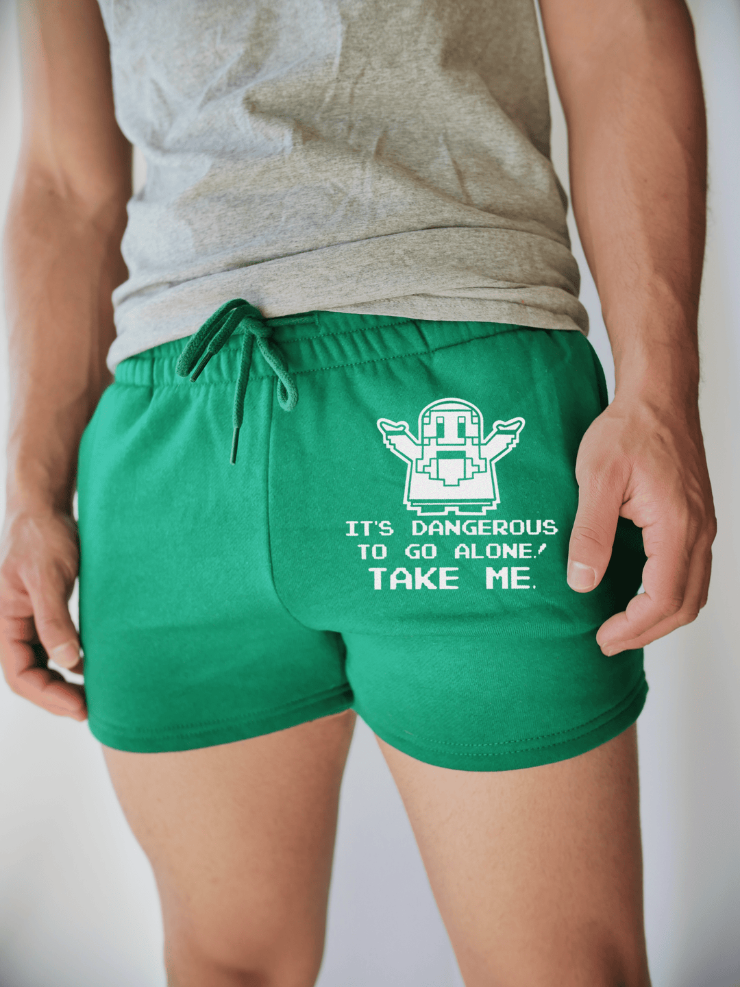 PixelThat Punderwear Shorts Kelly Green / S / Front It's Dangerous, Take Me Men's Gym Shorts
