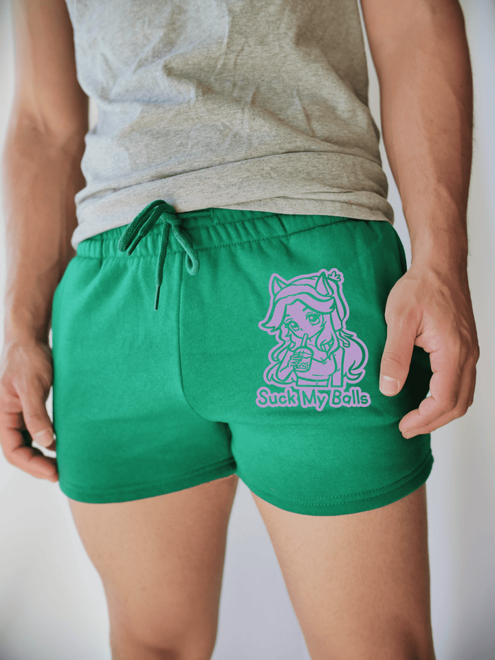 PixelThat Punderwear Shorts Kelly Green / S / Front Suck My Balls Men's Gym Shorts