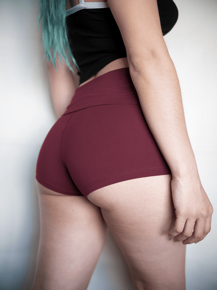 PixelThat Punderwear Yoga Shorts S / Burgundy Basics - Yoga Shorts