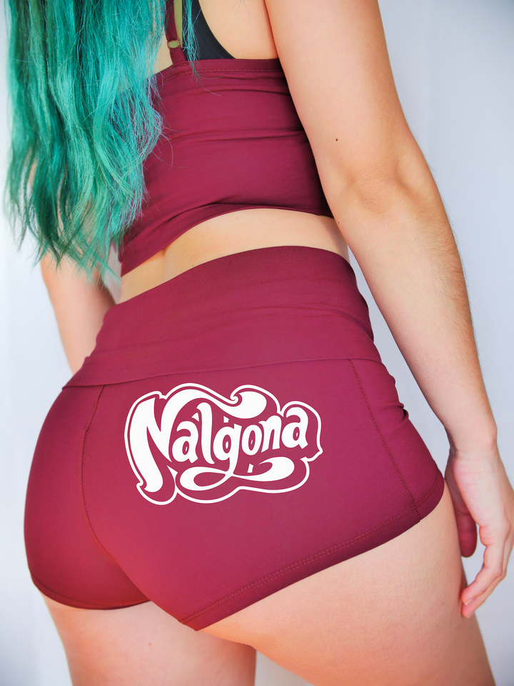PixelThat Punderwear Yoga Shorts S / Burgundy Nalgona Yoga Shorts