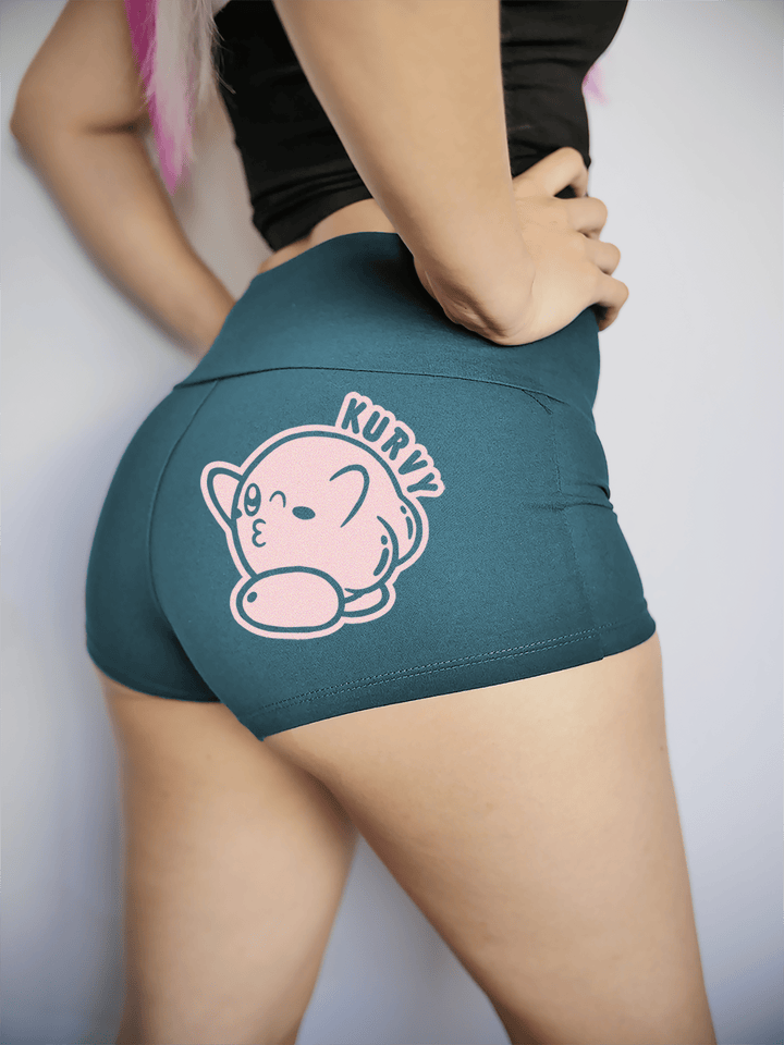 PixelThat Punderwear Yoga Shorts S / Dusk Teal Kurvy Yoga Shorts