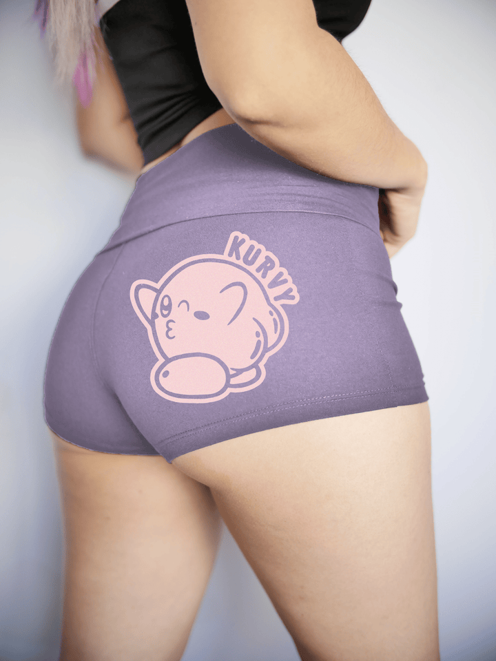 PixelThat Punderwear Yoga Shorts S / Dusty Lavender Kurvy Yoga Shorts