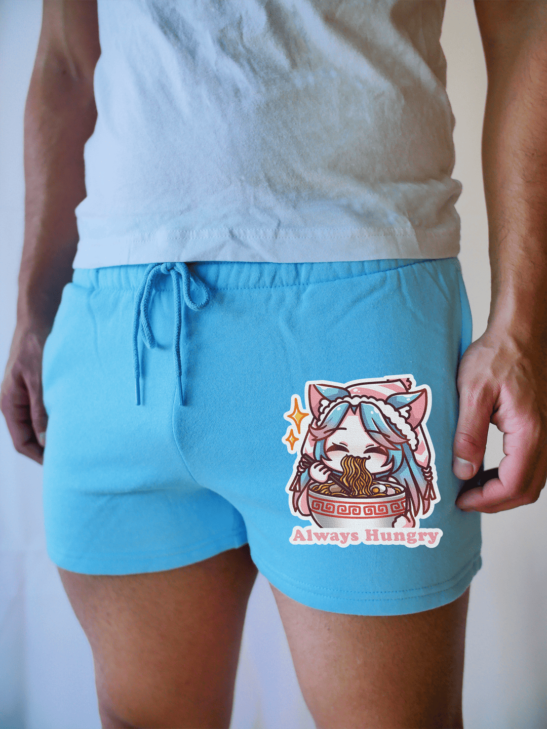 PixelThat Shorts Light Blue / S / Front Always Hungry Pixel PJ SweatShorts