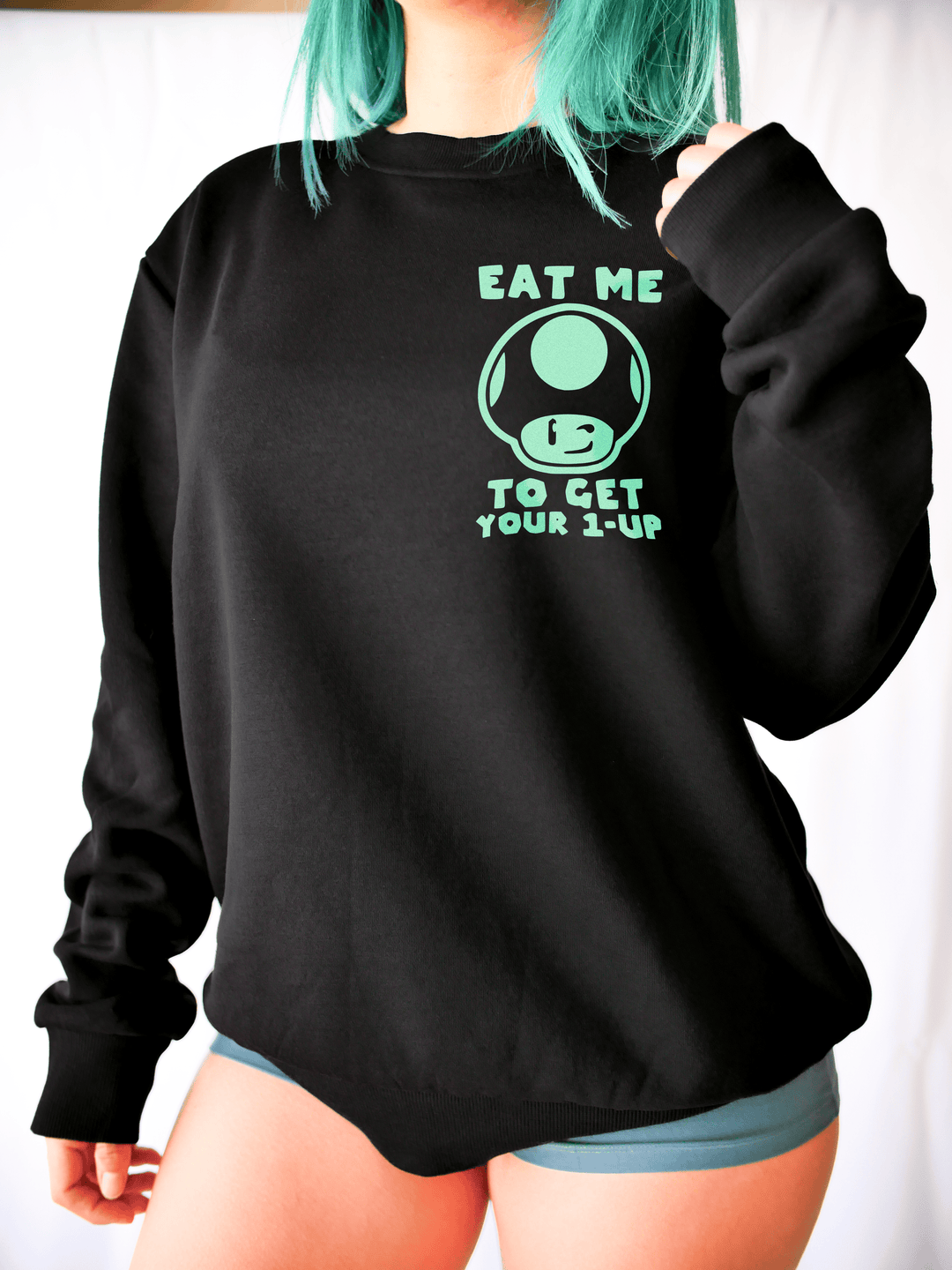 PixelThat Sweater Green Mushroom Crewneck