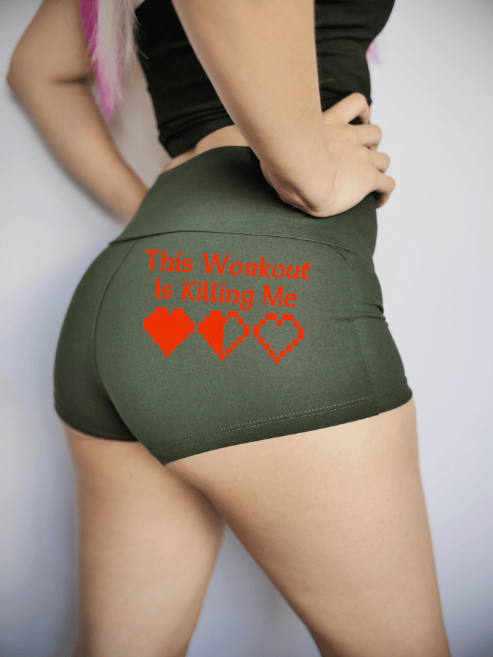 PixelThat Punderwear Yoga Shorts Small / Dark Green / Yoga Short This Workout Is Killing Me Yoga Shorts/Pants