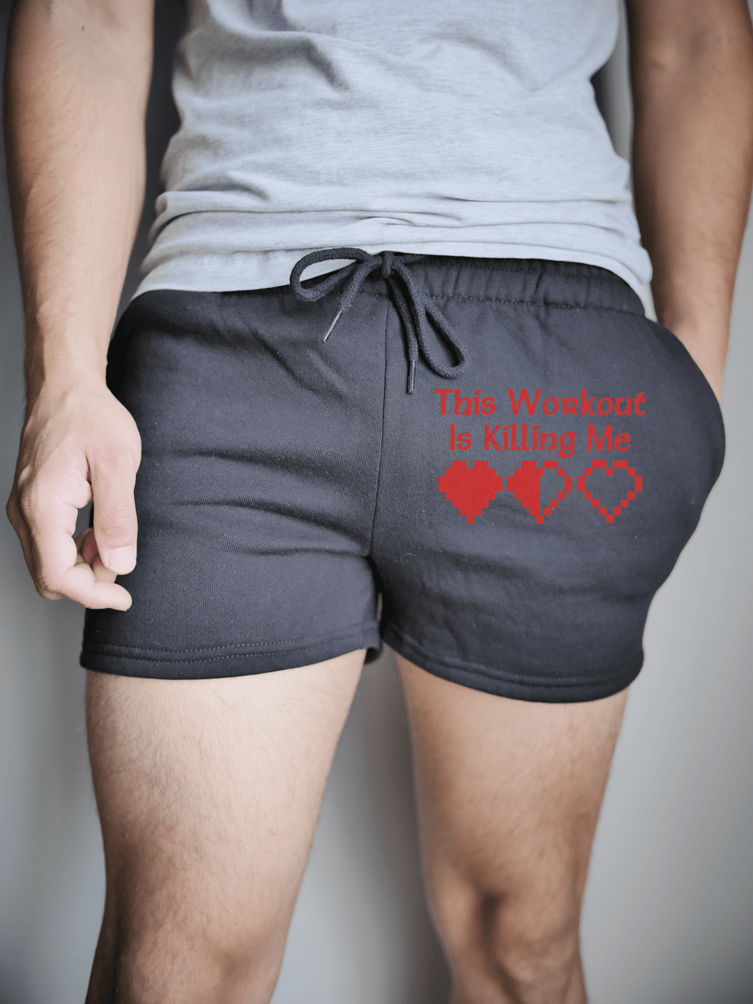 PixelThat Punderwear Shorts Black / Small / Front This Workout Is Killing Me Men's Gym Shorts