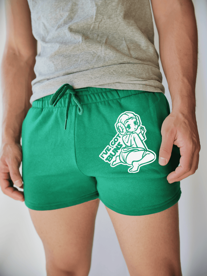 PixelThat Punderwear Shorts Kelly Green / S / Front I've Got Buns Men's Gym Shorts