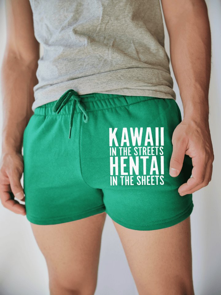 PixelThat Punderwear Shorts Kelly Green / S / Front Kawaii Hentai Men's Gym Shorts