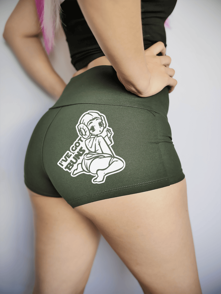 PixelThat Punderwear Yoga Shorts S / Dark Green I've Got Buns Yoga Shorts