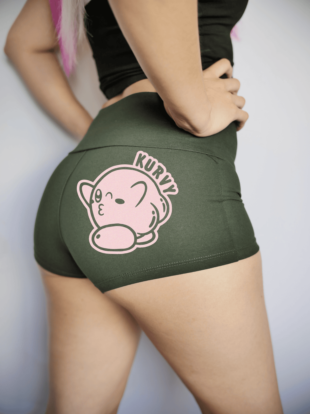 PixelThat Punderwear Yoga Shorts S / Dark Green Kurvy Yoga Shorts
