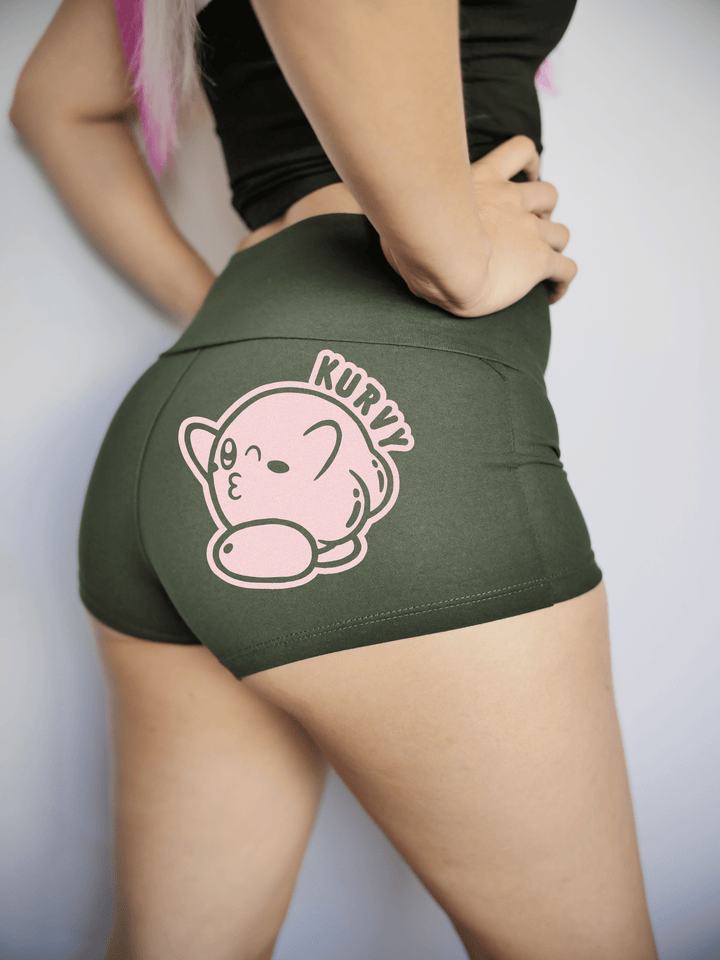 PixelThat Punderwear Yoga Shorts S / Dark Green Kurvy Yoga Shorts