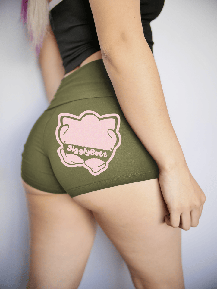 PixelThat Punderwear Yoga Shorts S / Olive JigglyBUTT Yoga Shorts