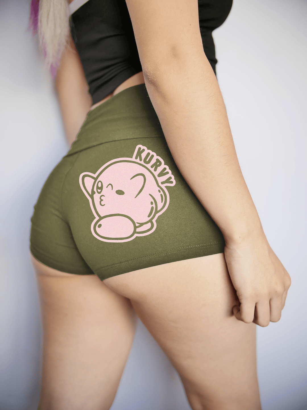 PixelThat Punderwear Yoga Shorts S / Olive Kurvy Yoga Shorts
