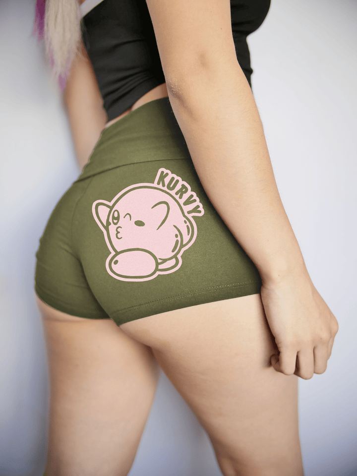 PixelThat Punderwear Yoga Shorts S / Olive Kurvy Yoga Shorts