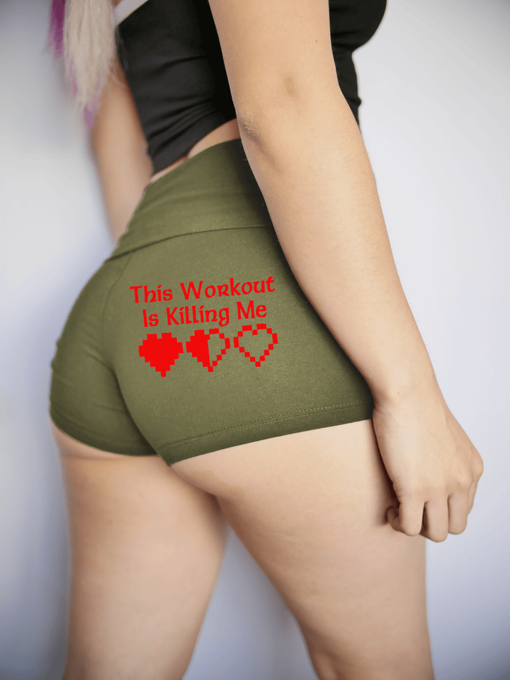 PixelThat Punderwear Yoga Shorts S / Olive This Workout Is Killing Me Yoga Shorts