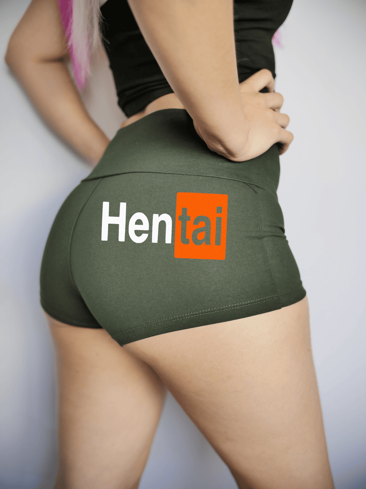 PixelThat Punderwear Yoga Shorts Small / Dark Green / Yoga Short Hentai Yoga Shorts