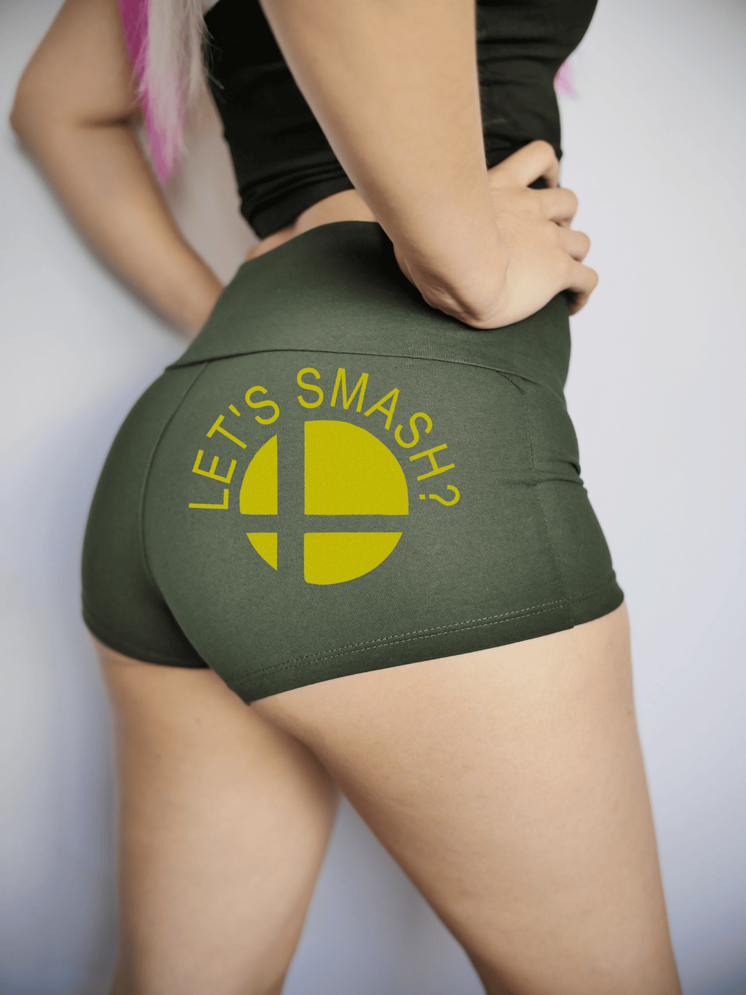 PixelThat Punderwear Yoga Shorts Small / Dark Green / Yoga Short Let's Smash Yoga Shorts