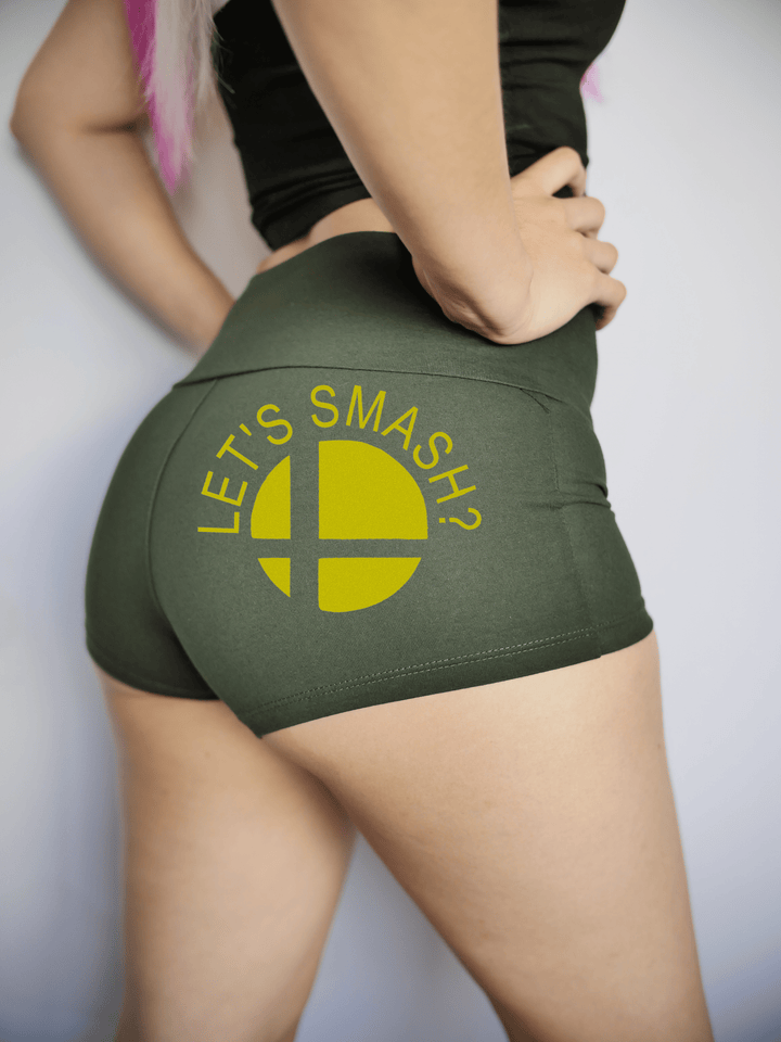 PixelThat Punderwear Yoga Shorts Small / Dark Green / Yoga Short Let's Smash Yoga Shorts